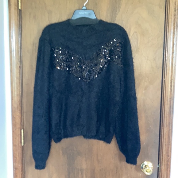 Relist 2/15 ❌ Cara Santana x Nine West black sweater w sequin chevron stripe XL - Picture 4 of 14